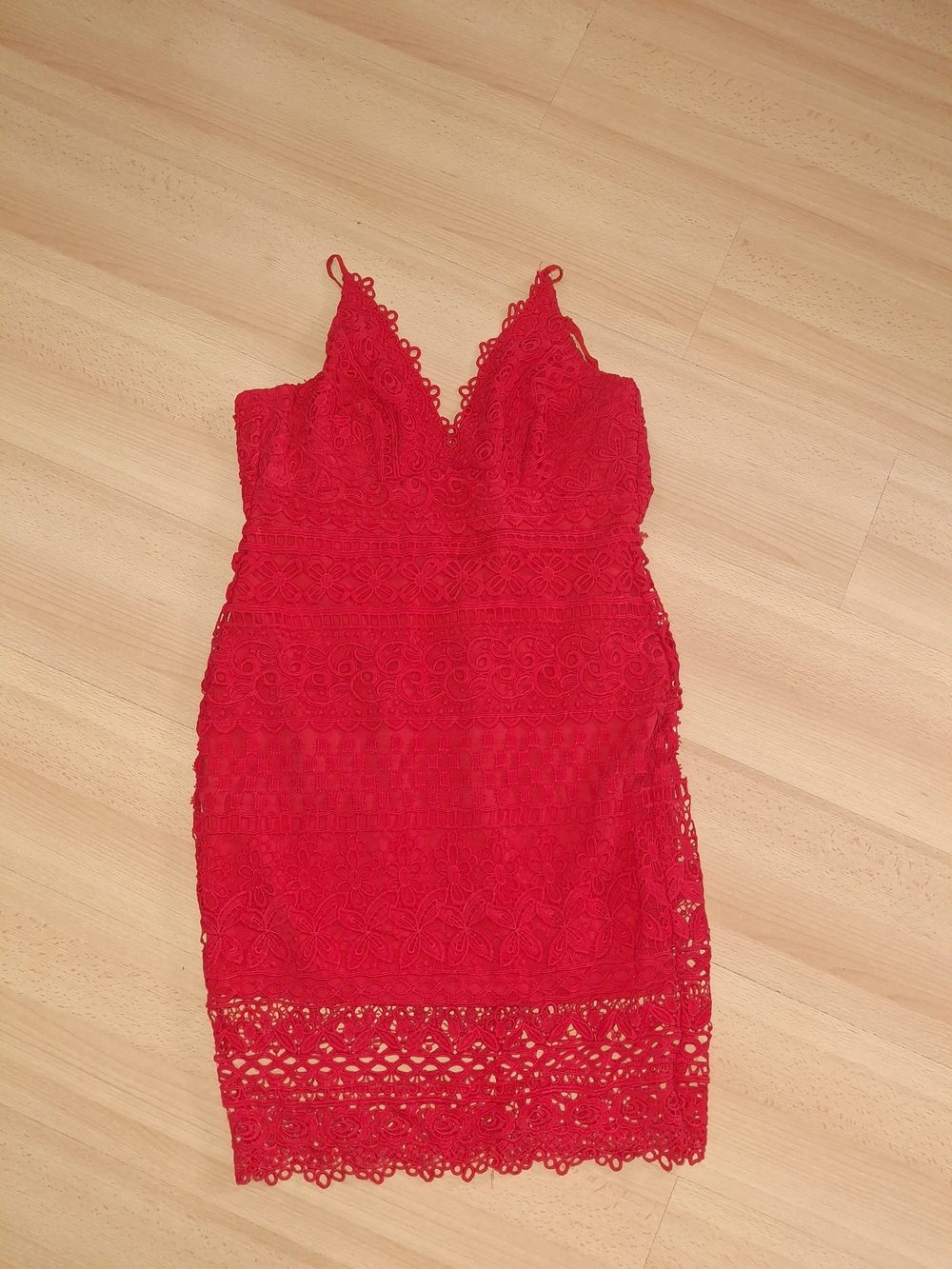 Lulu's Red Lace Spaghetti-Strap Mini Dress